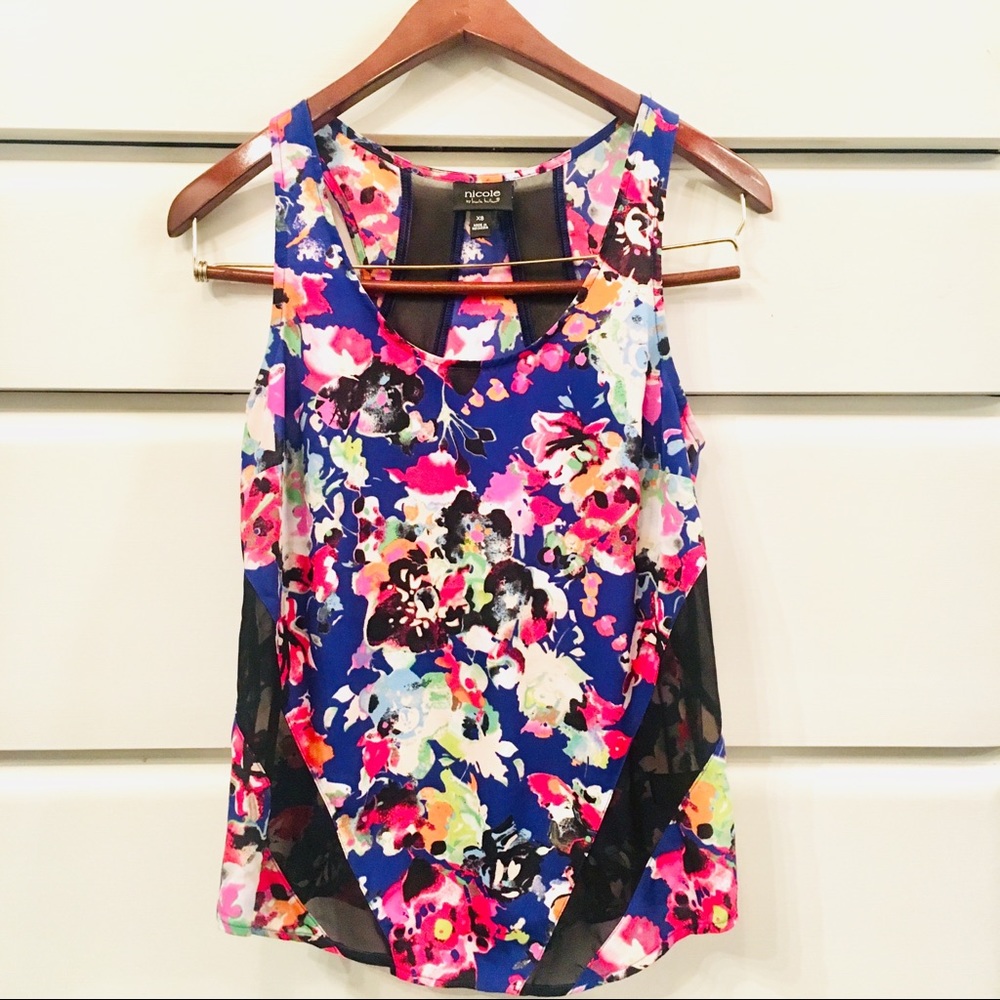 🎒Nicole Floral Razorback Two-Tone Tank Top